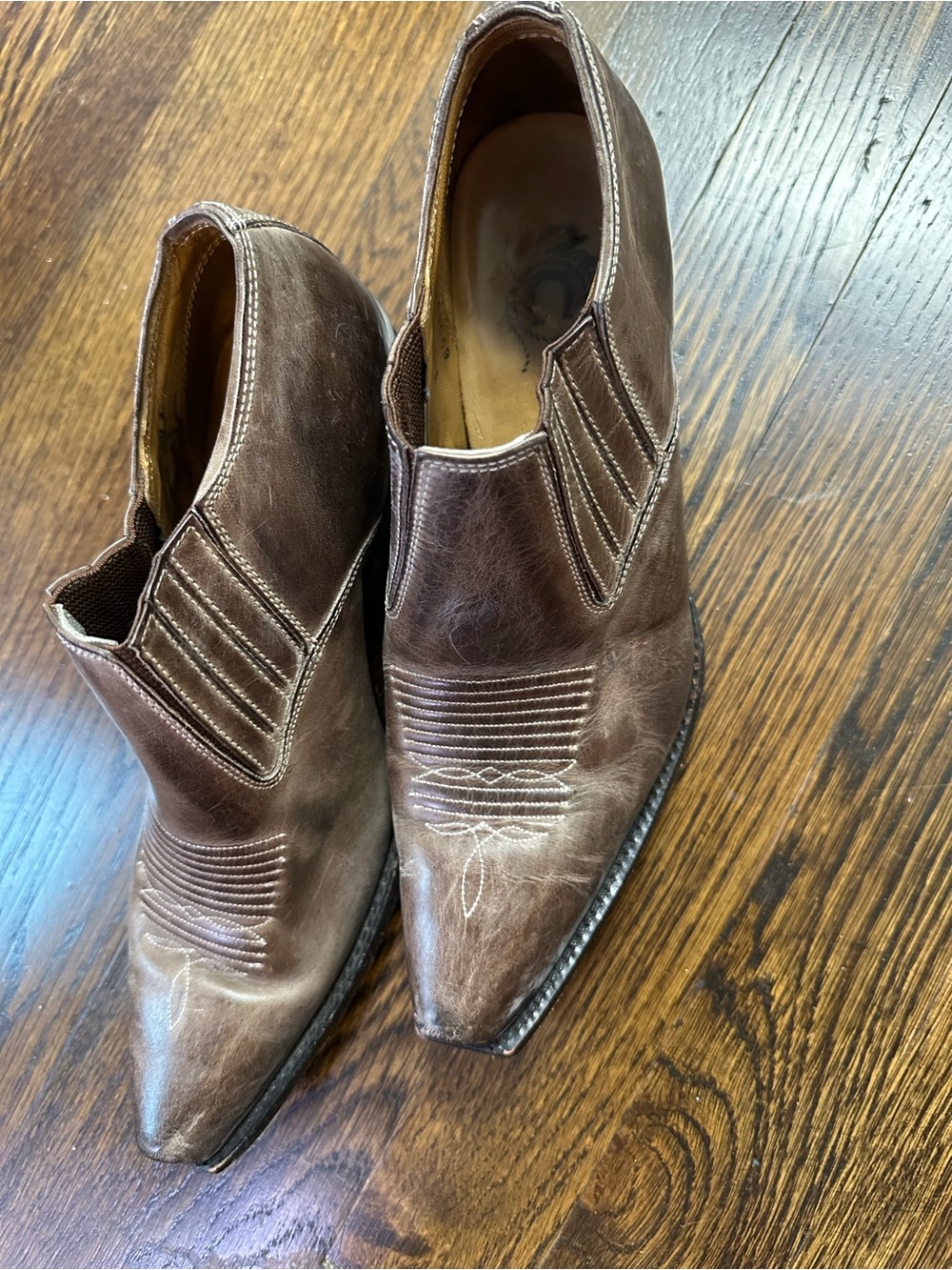 Women's Brown Handcrafted Leather Cowboy Ankle Booties Western Stitch Detail